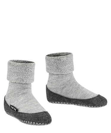 Wyprzedaż - Kapcie dziecięce z wełną merino FALKE Cosyshoe Teens SO CP light grey antypoślizgowe (10560-3400)