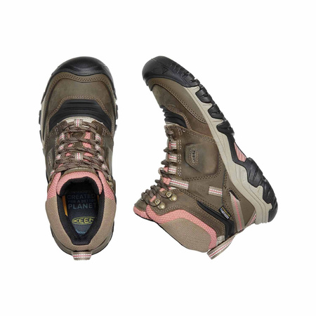 Wyprzedaż - Buty trekkingowe damskie Keen Ridge Flex Mid WP Timberwolf/Brick Dust wodoodporne oddychające brązowe (KE-1024921)