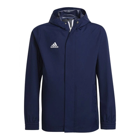 Kurtka sportowa dla dzieci adidas Entrada 22 All-Weather Jr z kapturem przeciwdeszczowa granatowa (H57511)