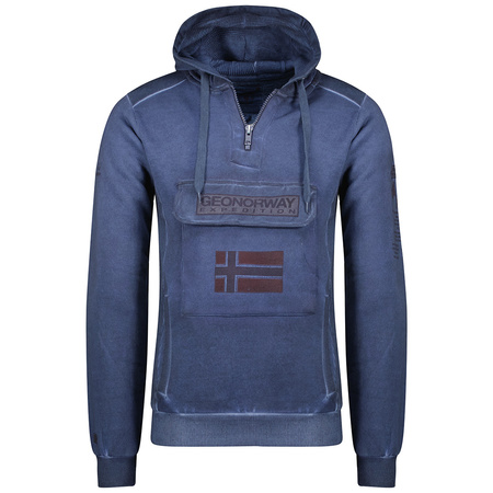 Bluza 3/4 zip męska Geographical Norway GYMCLASS EO TIEDYE BADGE MEN 100 z kapturem granatowa (WU8270H-GNO-NAVY)