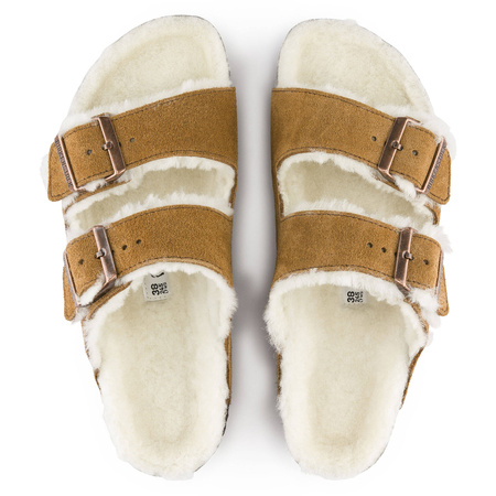 Klapki ocieplane z wełną owczą Birkenstock Arizona VL Shearling Mink skóra zamszowa wąskie narrow (1001135)