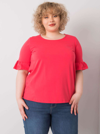 Koralowa bluzka plus size z ozdobnymi rękawami (RV-BZ-6635.18X)