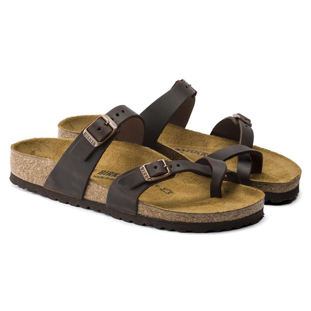 Klapki damskie Birkenstock Mayari Habana Narrow japonki na wąską stopę skóra nubukowa brązowe (0171323)