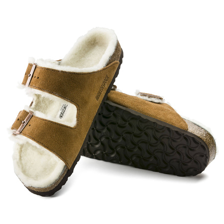 Klapki ocieplane z wełną owczą Birkenstock Arizona VL Shearling Mink skóra zamszowa wąskie narrow (1001135)