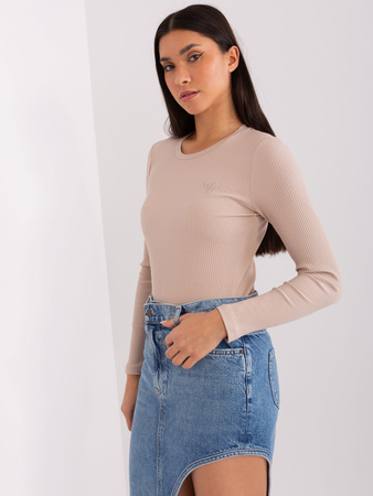 Wyprzedaż - Beżowa bluzka w prążek BASIC FEEL GOOD  (RV-BZ-9207.41X)