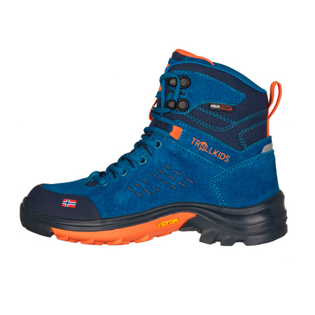 Wodoodporne buty turystyczne dziecięce dla chłopca/dziewczynki Trollkids Kids Trollsteinen Hiker Mid XT atlantic blue/dark navy/glow orange (658-197)