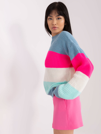 Niebiesko-fluo różowy sweter oversize z wełną  (BA-SW-8024.57P)