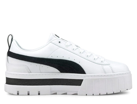 Wyprzedaż - Sneakersy damskie Puma Mayze Lth skórzane sportowe białe z wysoką platformą (381983-01)