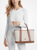 Wyprzedaż - Torebka damska Michael Kors Luisa Medium Signature Logo Satchel VAN-LUG beżowa (30R4G99S2V)