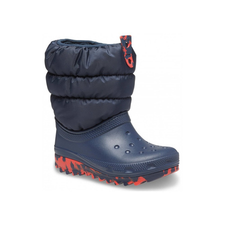 Wyprzedaż - Śniegowce dziecięce Crocs Classic Neo Puff Boot T wysokie buty zimowe z ortalionu granatowe (207683-NAVY)