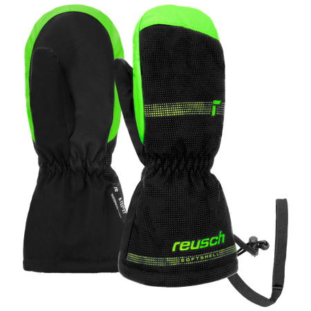 Wyprzedaż - Rękawice snowboardowe dziecięce REUSCH Maxi R-TEX® XT Mitten ocieplane jednopalczaste na narty wodoodporne czarno-zielone (62/85/515/7781)