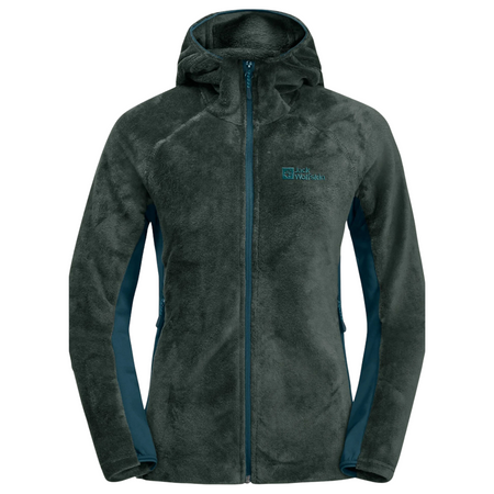 Wyprzedaż - Kurtka polarowa damska Jack Wolfskin Rotwand Hooded FZ W sportowa bluza z kapturem zielona (1710742_4167)