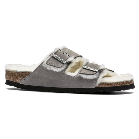 Klapki damskie/męskie ocieplane Birkenstock Arizona Shearling Stone Coin zamsz z wełną owczą narrow wąskie (1017403)