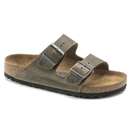 Klapki damskie/męskie Birkenstock Arizona Soft Footbed Oiled Leather Narrow Faded Khaki na wąską stopę olejowana skóra (1019377)