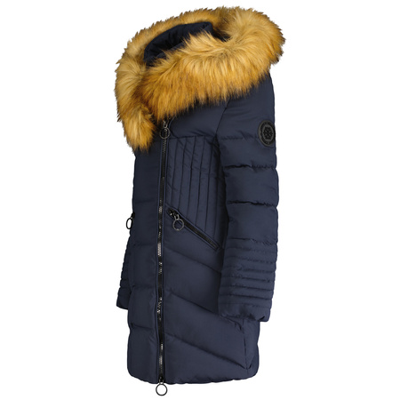 Parka zimowa damska Geo Norway CHAYA NAVY EO DB BS 068 ocieplana długa kurtka zimowa luźna z futerkowym kapturem granatowa l(WU4827F/GNO)