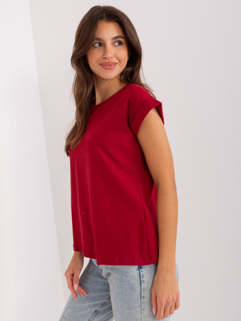 Bordowy bawełniany t-shirt damski BASIC FEEL GOOD  (RV-TS-4833.00X)