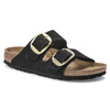 Klapki damskie Birkenstock Arizona Big Buckle skórzane nubuk black-gold narrow wąskie (1023290)