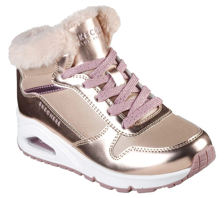 Wyprzedaż - Buty zimowe dziecięce Skechers Uno Cozy On Air sneakersy za kostkę z ozdobnym sztucznym futerkiem różowe (310518L-RSGD)