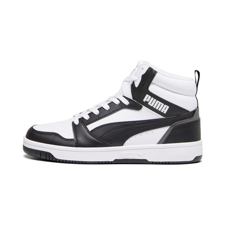 Sneakersy męskie Puma REBOUND V6 z klasycznymi paskami Formstrip po bokach ekoskóra biało-czarne (392326-01)