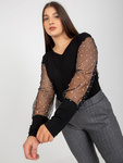 Czarna damska bluzka plus size z ozdobnymi rękawami      (BR-BZ-2057.04)