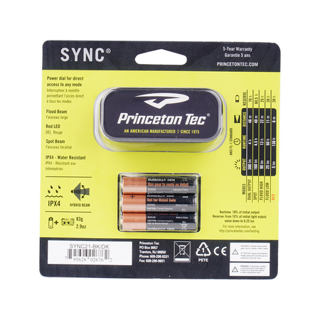 Princeton Tec - Latarka czołówka Sync - 300lm - Czarna - SYNC21-BK/DK