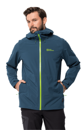 Wyprzedaż - Kurtka przeciwdeszczowa męska Jack Wolfskin HIGHEST PEAK JACKET M dark sea (1115131_1274)