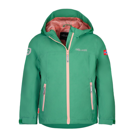 Kurtka przeciwdeszczowa dziecięca dla chłopca/dziewczynki Trollkids Kids Telemark Jacket leaf green/dahlia (390-336)