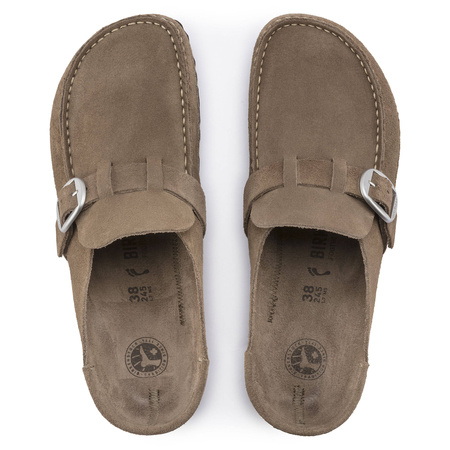 Chodaki damskie Birkenstock Buckley LEVE Gray Taupe brązowe ze skóry zamszowej regular szerokie (1019462)