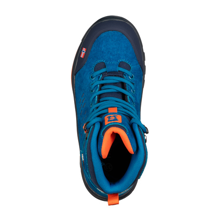 Wodoodporne buty turystyczne dziecięce dla chłopca/dziewczynki Trollkids Kids Trollsteinen Hiker Mid XT atlantic blue/dark navy/glow orange (658-197)