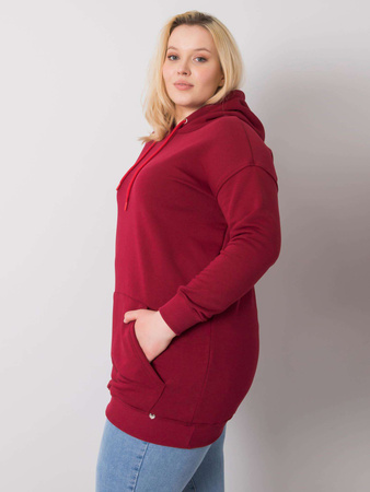 Bordowa bawełniana bluza plus size z kapturem (RV-BL-6338.19X)