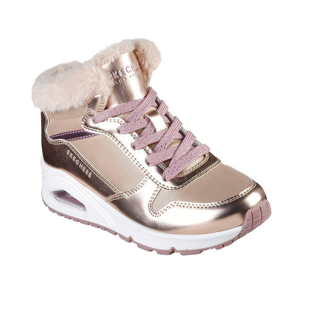 Wyprzedaż - Buty zimowe dziecięce Skechers Uno Cozy On Air sneakersy za kostkę z ozdobnym sztucznym futerkiem różowe (310518L-RSGD)