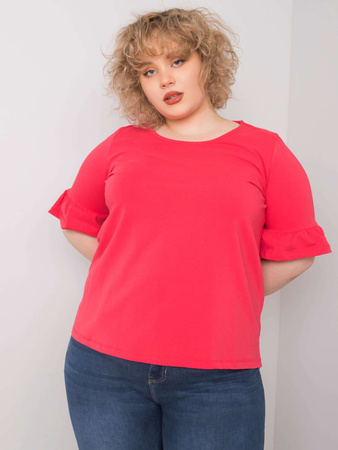 Koralowa bluzka plus size z ozdobnymi rękawami (RV-BZ-6635.18X)