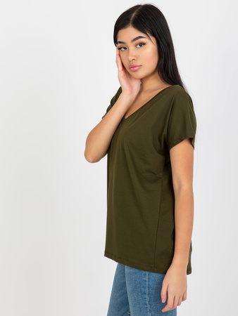 Khaki gładki t-shirt basic z dekoltem V Emory  (RV-TS-4832.30)