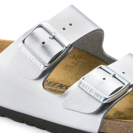 Klapki damskie Birkenstock Arizona Birko-Flor Silver narrow wąskie białe (1012283)