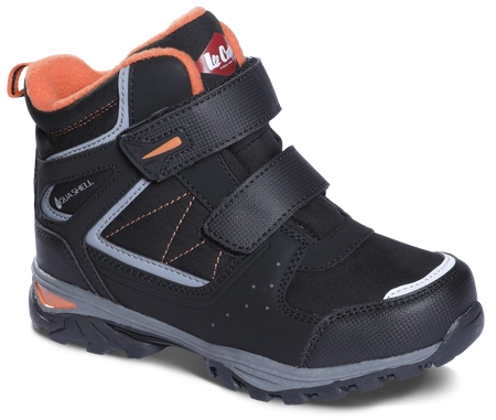 Wyprzedaż - Trapery zimowe dziecięce Smartstep Lee Cooper Black/Orange outdoorowe trekkingowe na rzep czarne (LCJ-23-01-2060K)