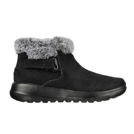 Wyprzedaż - Botki zimowe damskie Skechers On-The-Go Joy First Glance buty ze skóry zamszowej z futerkiem czarne (144041-BKGY)