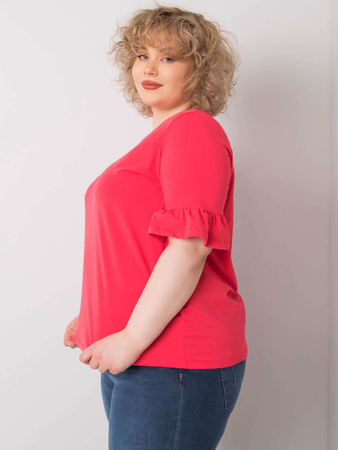 Koralowa bluzka plus size z ozdobnymi rękawami (RV-BZ-6635.18X)