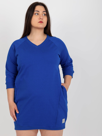 Kobaltowa mini sukienka plus size z rękawem 3/4  (RV-SK-6847.59P)