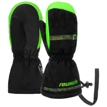 Wyprzedaż - Rękawice snowboardowe dziecięce REUSCH Maxi R-TEX® XT Mitten ocieplane jednopalczaste na narty wodoodporne czarno-zielone (62/85/515/7781)