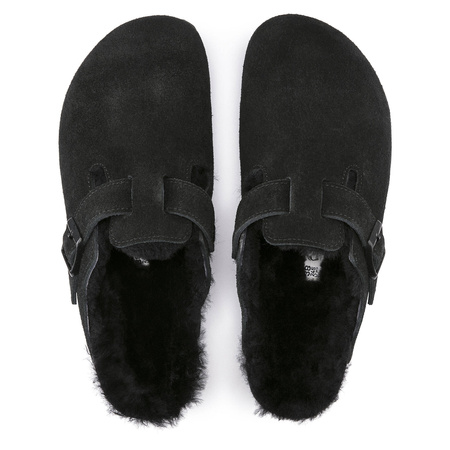 Chodaki damskie ocieplane z wełną owczą Birkenstock Boston Shearling Black skóra zamszowa narrow wąskie (0259883)