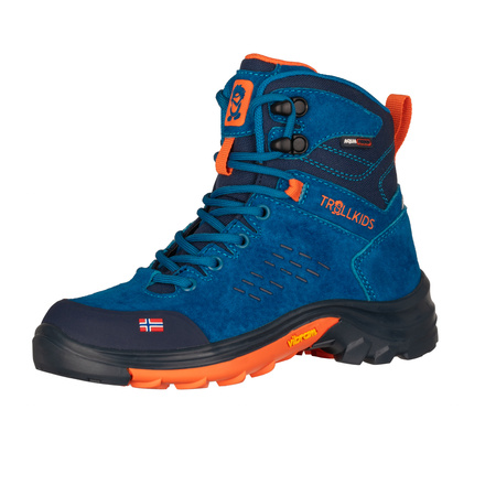 Wodoodporne buty turystyczne dziecięce dla chłopca/dziewczynki Trollkids Kids Trollsteinen Hiker Mid XT atlantic blue/dark navy/glow orange (658-197)