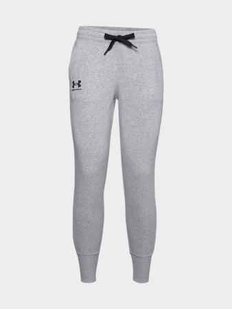 Spodnie sportowe damskie Under Armour UA Rival Fleece joggery dresowe szare (1356416-035)