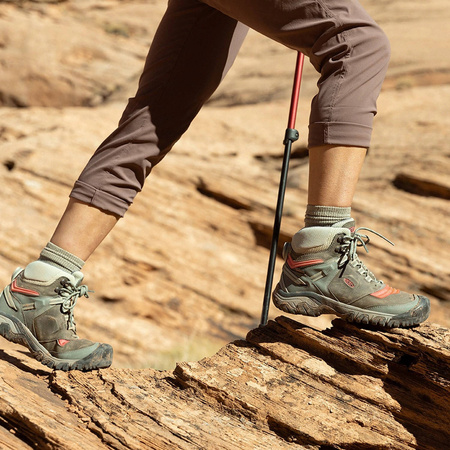 Wyprzedaż - Buty trekkingowe damskie Keen Ridge Flex Mid WP Timberwolf/Brick Dust wodoodporne oddychające brązowe (KE-1024921)