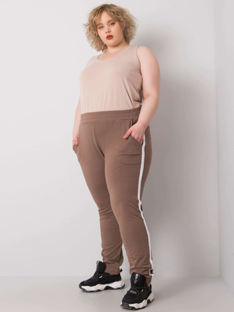 Brązowe spodnie dresowe plus size z lampasami (RV-DR-6643.95)