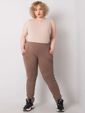 Brązowe spodnie dresowe plus size z lampasami (RV-DR-6643.95)