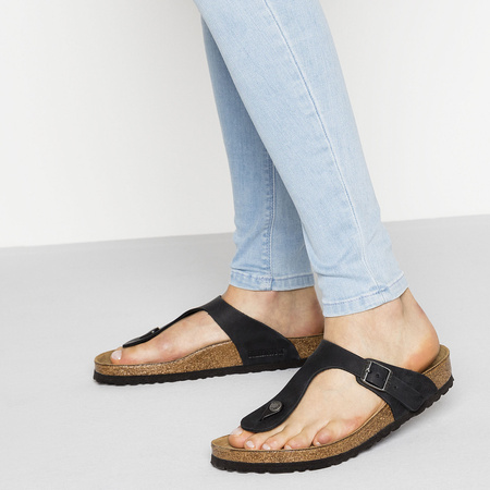 Japonki damskie/męskie Birkenstock Gizeh NU Oiled Black Regular olejowana skóra na szeroką stopę (0845251)