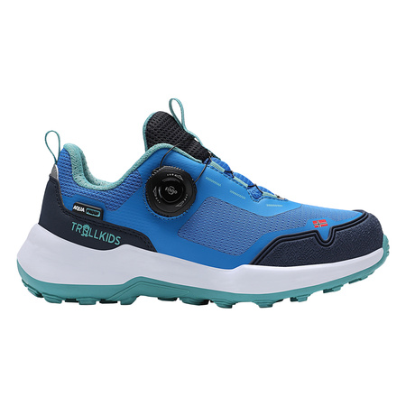 Wodoodporne buty turystyczne dziecięce dla chłopca/dziewczynki Trollkids Kids Trollfjord Hiker Low cobalt blue/dusky turquoise/dark navy (481-199)