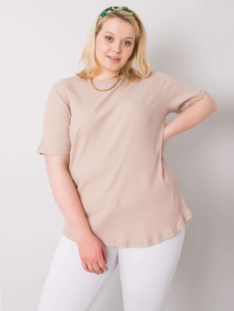 Beżowa bluzka plus size w prążek (RV-BZ-6323.92)