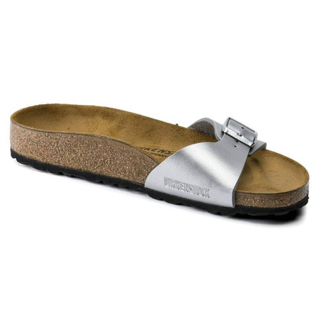 Klapki damskie Birkenstock Madrid Birko-Flor Silver srebrne regular szerokie (0040411)