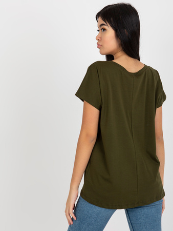 Khaki gładki t-shirt basic z dekoltem V Emory  (RV-TS-4832.30)